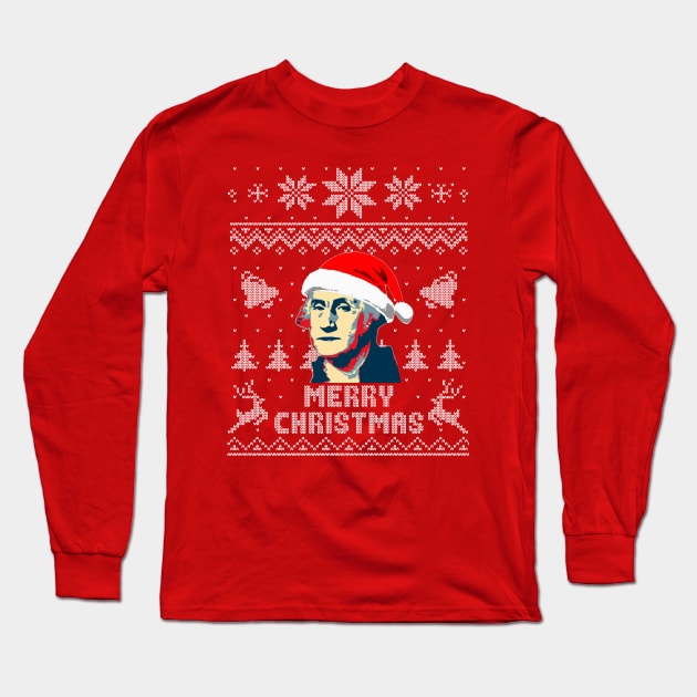 George Washington Merry Christmas Long Sleeve T-Shirt by Nerd_art